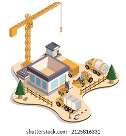 Home construction. Isolated on a white background. Isometric. Vector illustration.