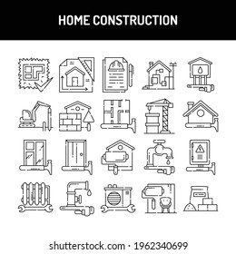 Home construction line icons set. Isolated vector element. Outline pictograms for web page, mobile app, promo. Editable stroke.