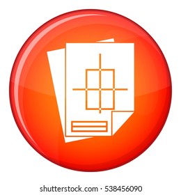 Home construction project icon in red circle isolated on white background vector illustration