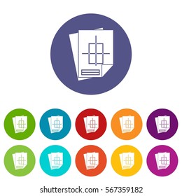 Home construction project set icons in different colors isolated on white background