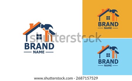 Home construction and renovation logo with hammer and nails