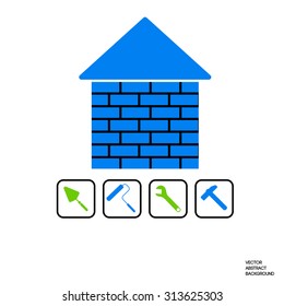 Home construction. Home repairs. Services building. Repairing. Plumbing work. House silhouette.
