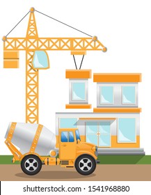 Home construction. Side view. Isolated on white background. Vector illustration.