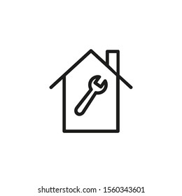 Home construction thin line icon. House and wrench, repair, maintenance isolated outline sign. Home services concept. Vector illustration symbol element for web design and apps