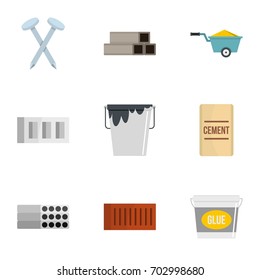 Home construction tool icon set. Flat set of 9 home construction tool vector icons for web isolated on white background