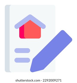 Contrato residencial en icono plano. Bienes inmuebles, documento, residencia, hipoteca