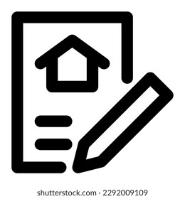 Home contract in outline icon. Real estate, document, residence, mortgage