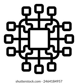 Umriss der Vektorgrafik der Symbole für Heimsteuerungssysteme. Künstliche Intelligenz. Automatisierte Haustechnik
