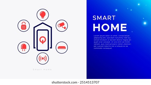 Heimsteuerung über Fernbedienung
über ein mit dem Internet verbundenes Smartphone. Hausautomation. Isometrisches Konzept des Smart Home Systems