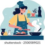 Home cooking abstract concept vector illustration. Cook at home, online easy food recipes, family time activity, homemade traditional meal, cooking TV show, healthy eating habit abstract metaphor.