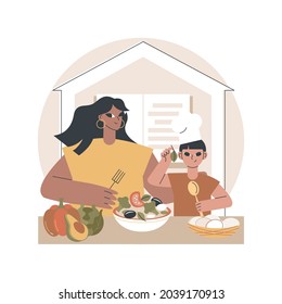 Home cooking abstract concept vector illustration. Cook at home, online easy food recipes, family time activity, homemade traditional meal, cooking TV show, healthy eating habit abstract metaphor.