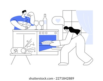 Home cooking abstract concept vector illustration. Cook at home, online easy food recipes, family time activity, homemade traditional meal, cooking TV show, healthy eating habit abstract metaphor.