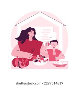 Home cooking abstract concept vector illustration. Cook at home, online easy food recipes, family time activity, homemade traditional meal, cooking TV show, healthy eating habit abstract metaphor.