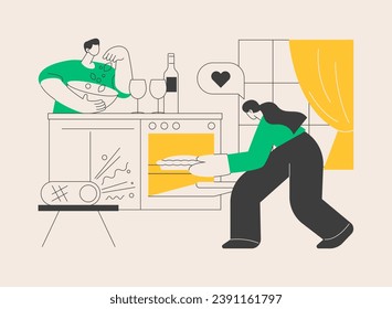 Home cooking abstract concept vector illustration. Cook at home, online easy food recipes, family time activity, homemade traditional meal, cooking TV show, healthy eating habit abstract metaphor.