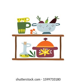 Home cooking and baking ingredients and essentials composition. Kitchen cooking print. Vector illustration. Isolated on white background  