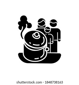 Home Cooking Black Glyph Icon. Family Atmosphere. Kitchen Pot. Meals Preparation. Silhouette Symbol On White Space. Strong Family Relationships Building. Homemade Food. Vector Isolated Illustration