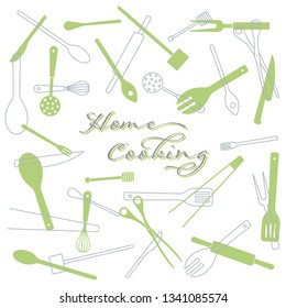 Antecedentes del concepto de cocina casera. Ilustración vectorial de utensilios de cocina. en una capa independiente.