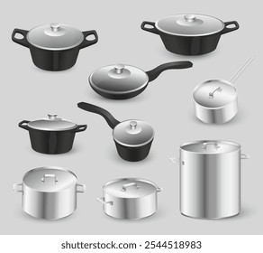 Home cooking dishes and kitchenware realistic vector illustration