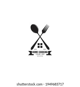 Home cooking fork spoon logo design inspiration logo template on white background vector illustration