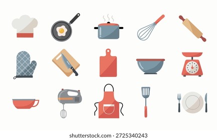 Startseite Kochen Icons Set Flache Küche Illustration