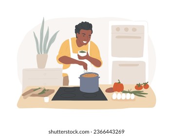 Home cooking isolated concept vector illustration  Cook at home  online easy food recipes  family time activity  homemade traditional meal  cooking TV show  healthy eating habit vector concept 