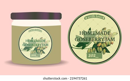 Home cooking. Label for gooseberry jam. Gooseberry confiture. Preparations for the winter.