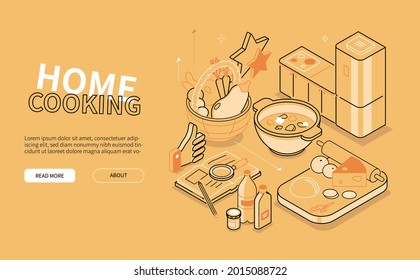 Home cooking - line design style isometric web banner