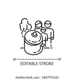 Home Cooking Linear Icon. Family Atmosphere. Kitchen Pot. Strong Family Relationships Building. Thin Line Customizable Illustration. Contour Symbol. Vector Isolated Outline Drawing. Editable Stroke