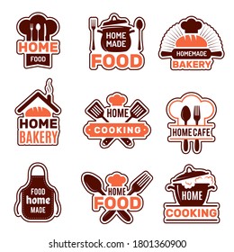 Home cooking logo. Kitchen badges vector collection bakery silhouettes vector illustrations