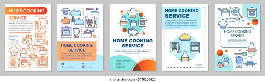 Home cooking service brochure template layout. Personal chef. Cooking meal. Flyer, booklet, leaflet print design with linear illustrations. Vector page layouts for annual reports, advertising posters