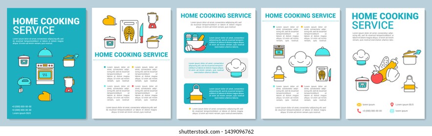 Home cooking service brochure template layout. Cooking meal. Flyer, booklet, leaflet print design with linear illustrations. Personal chef. Vector page layouts for annual reports, advertising posters