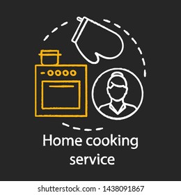 Home cooking service chalk concept icon. Home service idea. Personal chef. Cooking meal. Food preparing. Vector isolated chalkboard illustration