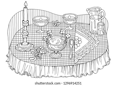 Home Cooking Still life sketchy vector illustration. Food cartoon hand drawn background