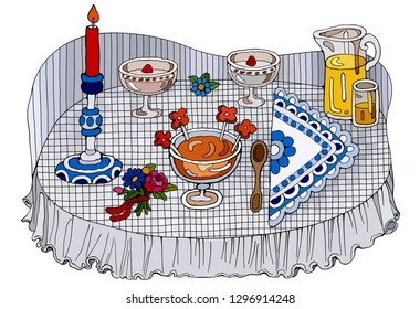 Home Cooking Still life vector illustration. Food cartoon hand drawn background
