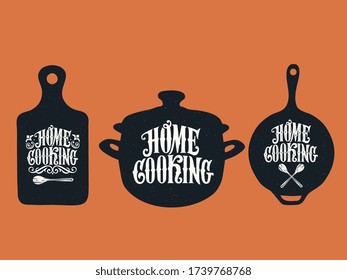 Home Cooking typography vector design for greeting cards and poster. Home Cooking handwritten lettering.  Design template celebration. Vector illustration.