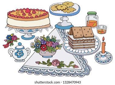 Home Cooking vector illustration. Set of food cartoon hand drawn abstract elements