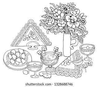 Home Cooking vector illustration. Set of food cartoon hand drawn abstract elements