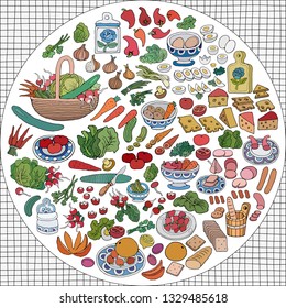 Home Cooking vector illustration. Set of food cartoon hand drawn abstract elements