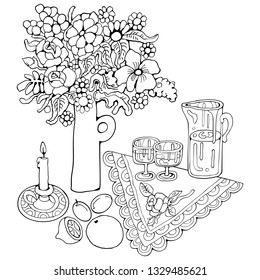Home Cooking vector illustration. Set of food cartoon hand drawn abstract elements