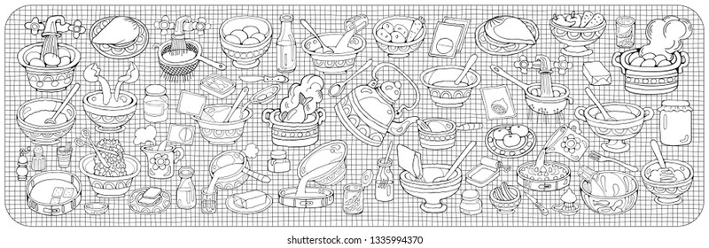 Home Cooking vector illustration. Set of food cartoon hand drawn abstract elements