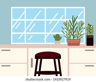 home counter stool plants window