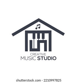 Home Creative Music Studio Logo Abstract. House and Piano Combination For Music Logo Concept. Logo Monogram SM, MS Vector Illustration