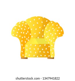 Home cushioned armchair with dotted yellow upholstery, wide soft arms and back