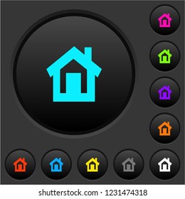 Home dark push buttons with vivid color icons on dark grey background