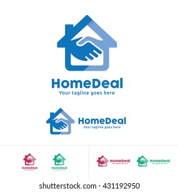Home Deal Logo, Home Trade Company Identity, Home with hand shake symbol