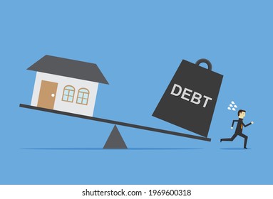 Home debt is falling on business people, Vector illustration in flat style