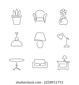 Home decor artistic style continuous line icons. Editable stroke.