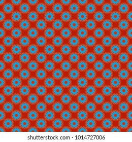 Home decor, embroidery. Seamless pattern with fantasy mandalas, red, blue and orange floral decoration curl illustration. Vector paisley print elements.
