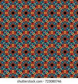 Home decor, embroidery. Seamless pattern with fantasy mandalas, blue, red and black floral decoration curl illustration. Vector paisley print elements.