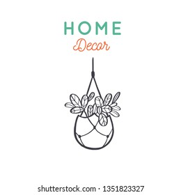Home decor and House plants vector hand drawn object. Home decorations and interior design element.Isolated boho and scandinavian cartoon sketch